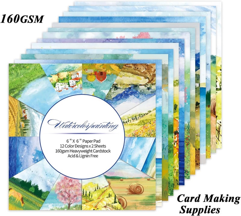 Qianshan 24 Sheets 12 Designs Scrapbook Paper Pad,6"×6” Single-Sided Decopodge Craft Cardstock Paper,Christmas Scrapbooking DIY Decorative Background Cardmaking Supplies.Landscape - Image 3